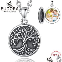 Pendant Necklaces Eudora 925 Sterling Sier Tree Of Life Necklace Po Frame Box Souvenir Exquisite Jewellery Ladies Gift Drop Delivery Pen Dh8Pj