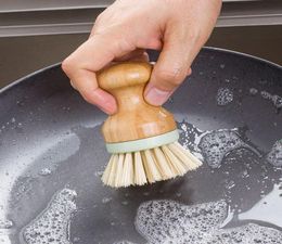Pot Pan Wash Tool Durable Dish Scrubber Round Wooden Handle Mini Multifunctional Tableware Cleaning Brush Bristles whole LX2428012857