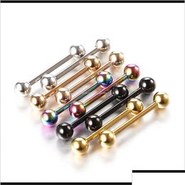 Tongue Rings 10Pcs Set Colorf Stainless Steel Industrial Barbell Ring Nipple Bar Tragus Helix Ear Piercing Body Fashion229K Drop Del Dhc94