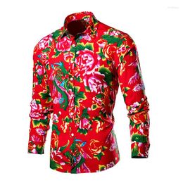 Men's Casual Shirts Men Dress Shirt Multicolor Northeast Large Flower Printed Long Sleeve Fashion Regular-Fit Lapel Comfy Blouse