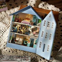 Architecture/DIY House DIY Mini Wooden Dollhouse With Furniture Light Doll House Casa Miniature Items Maison 3D Puzzle Assembly For Toys Birthday Gifts