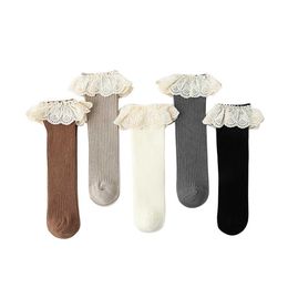 Kids Socks Childrens baby socks cotton lace pleated edge girls knee socks spring and summer solid childrens baby knee high socks 0-8YL2405