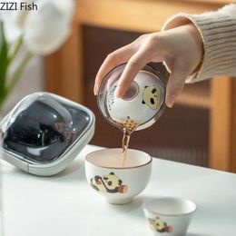 Teaware Sets Panda Glass Tea Set Travel Chinese Creative Ceramic Quick Cup Portable One Pot Two Ceremony