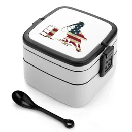 Dinnerware Usa Barrel Racing Double Layer Bento Box Salad Portable Picnic America American Flag Us United States