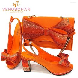 Dress Shoes Chan 2024 Nigeria And Bags Rhinestone Bow Peep Toe Italian Design Evening High Heel For Women Nigerian Party