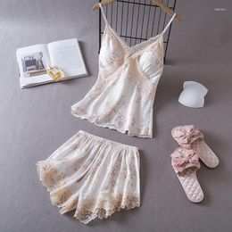 Home Clothing Daeyard Sexy Lace Cami And Shorts 2 Pieces Pyjama Set For Women Silk Floral Pjs Lingerie Satin Sleepwear Nightwear