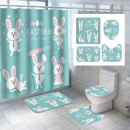 Shower Curtains Cartoon Curtain 3D Easter Eggs Bath Mat Set Toilet Rug Waterproof Cute Animal Carpet Bathroom Decor