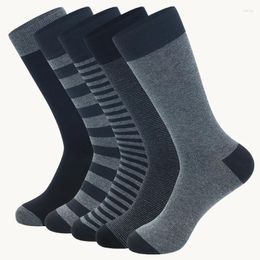 Men's Socks 5 Pairs Fashion Business Men Dress Stocking Brearthable Soft High Quality Black Grey Stripe Pure Cotton