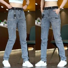 Men's Pants Men Retro Style Jeans Denim With Multiple Pockets Zipper Closure Comfortable Mid Waist For Casual