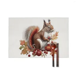 Table Mats 6PCS Place Set Heat Resistant Placemats For Dining Washable Leaves And Squirrel