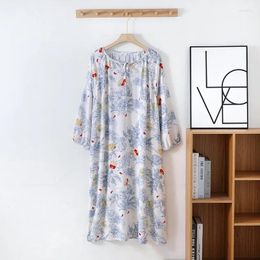 Women's Sleepwear Summer Long Sleeve Cotton Silk Nightdress Bohemian Beach Skirt Plus Size Loose Loungewear Viscose Nightgowns