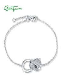 SANTUZZA 100 925 Sterling Silver Bracelet For Women Leopard Panther Green Black Spinel White Zirconia Adjustable Fine Jewelry 2104051649