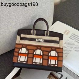 Tote Bag Designer Womens Handbags Bk Guzailv Authentic 2024 New Genuine Leather Premium Crocodile Pattern Splice Palm Small House Platinum