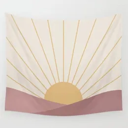 Tapestries Simple Sunset Mountain Tapestry Wall Hanging Pink Sunrise Decor Yoga Pad Bedroom Living Room