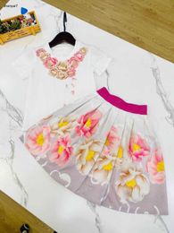 Top baby clothes Multicolor floral print Princess dress kids tracksuits Size 90-150 CM Flower print girls T-shirt and lace skirt 24Mar