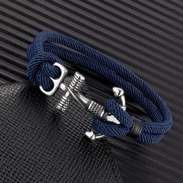 MKENDN Waterproof Anchor Bracelets Men Double Strand Nautical Survival Rope Bracelet For Women Stainless Steel Navy Sport Buckle 240515