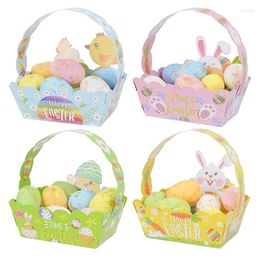 Gift Wrap 4pcs Happy Easter Paperboard Egg Basket Cartoon Chicks Packaging Paper Box Decoration Party Storage Bag Supply