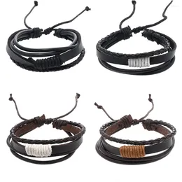 Charm Bracelets 20pcs Vintage Wax Leather Bracelet For Men Black Brown Woven Rope Multilayer Chain Bangle Women Handmade Punk Jewelry