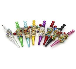 DHL Bling Blunt Holder Smoking pipe Tool metal Hookah Mouthpiece Mouth Tips Pendant Shisha Skull Shaped Filter Jewelry Diamond9024199