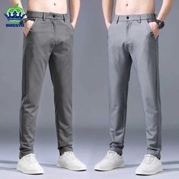 Men's Pants 2024 Summer Pants Men Elastic Waist Korean Casual Slim Fit Elastic Waist Jogger Business Classic Trousers Male Black Grey Khaki Y240514