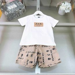 Top kids tracksuits round neck child T-shirts suit Size 90-150 Cotton baby Short sleeve and Logo printing shorts Jan20