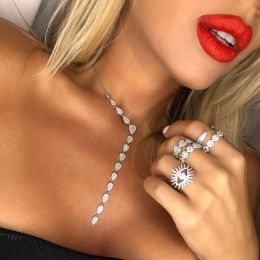 Necklaces luxury sexy women jewelry long Y lariat necklace tear drop cz charm silver gold plated high quality long chain for lady