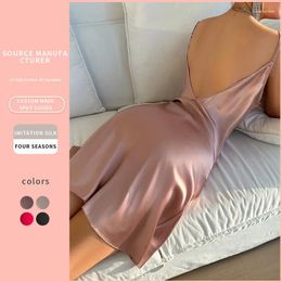 Women's Sleepwear Short Nightdress Mini Lingerie Women Sexy Homedress Satin Nightgown Backless Sleepshirt Chemise Nightwear Lady Elegant