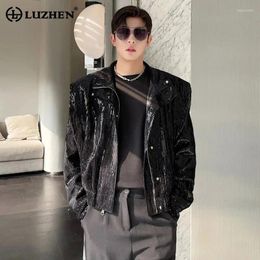 Men's Jackets LUZHEN Design Niche Korean Fashion Jacket Reflect Light Glossy 2024 High Street Solid Colour Elegant Trendy Coat 7767e0