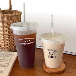 Water Bottles Cute Bottle With Straw Lid Kawaii Plastic Cups For Coffee Juice Milk Tea Portable Reusable Drinking BPA Free