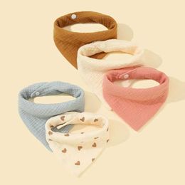 Bibs Burp Cloths 5 pieces/set of soft cotton triangle scarves solid Colour button bib baby feeding solution Saliva towel Bandana pleated cloth baby suppliesL2405