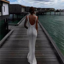 Beach Wear Vacation Women Outfits Dress 2024 Bath Bikini Coverup Neck Sleeveless Hollow Sexy Summer Sheath Bea Solid