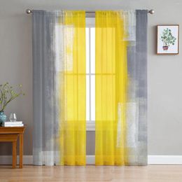 Curtain Yellow Grey Abstract Art Oil Painting Texture Sheer Curtains For Living Room Decor Window Kitchen Tulle Voile