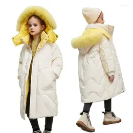Down Coat 5-14Y Russian Winter Teenage Girls Jacket Young Children White Duck Hooded Fur Collar Parka Kids Snowwear Overcoats 12