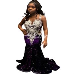 Luxury Purple Crystal Prom Dresses For Black Girl Sparkly Feather Mermaid Evening Dress 2024 Floor Length Sequin Birthday Dress Formal Occasion Party Vestio Fiesta
