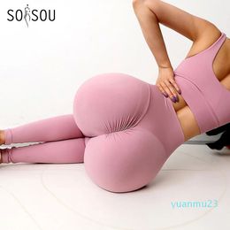 SOISOU Nylon Gym Yoga Pant Leggings For Fitness High Waist Long Hip Push UP Tight Clothing 2 Types