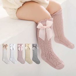 Kids Socks Baby knee high socks for children girls boys bow long socks for soft cotton mesh breathable children hollow socks for 0-3 years old d240515