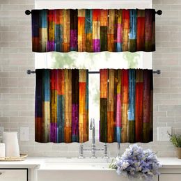 Curtain 3pcs Colourful Rustic Wooden Board Print Home Kitchen Living Room Bedroom Decoration Curtains Cafe Office Shade Cloth