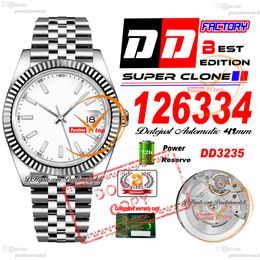 126334 DD3235 Date Automatic Mens Watch DDF Fluted Bezel White Stick Dial 904L Oystesteel JubileeSteel Bracelet 72H Power Reserv Super Edition Reloj Puretime PTRX