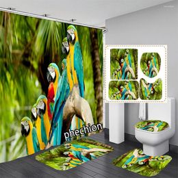 Shower Curtains Animals Parrot 3D Print Curtain Waterproof Bathroom Anti-slip Bath Mat Set Toilet Rugs X20
