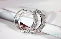 Women039s Large Big Dangle Earrings Shiny Double Row Diamonds Silver Colour Circle Hoop Earrings Bridal Jewellery3709448