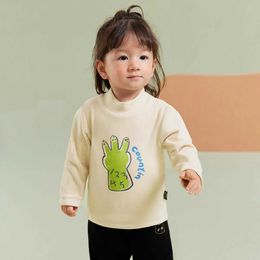 Pullover amila baby t-shirt 2023 vinter ull varm flerfärgad sköldpadda hals rand tecknad mönster babykläder240502