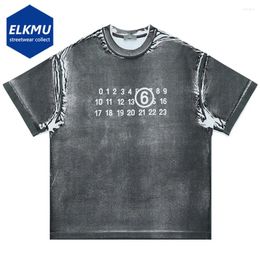 Men's T Shirts 2024 Summer Tie Dye Oversized Letter Printed Short Sleeve Cotton Tee Shirt Grey White Splicing Hip Hop T-shirt