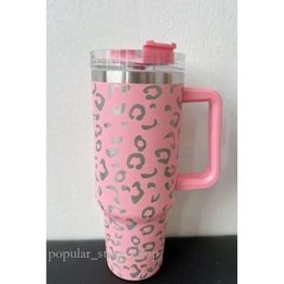 Quencher 40oz Tumbler Tie Dye Light Blue Pink Leopard Handle Lid Straw Beer Stanely Cup Bottle Powder Coating Outdoor Camping Cup Neon White Gg0423 769