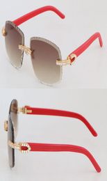Luxury Big Diamond Set Red Plank Sunglasses for women Vintage Rimless Designer Square Sun glasses Womans Diamond Cut Lens Mens Fas8991330