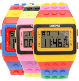 Unisex mens women Plastic Digital Watches Candy Night Cold Light Waterproof Students Multifunction Rainbow Alarm bracelet WristWa4542816