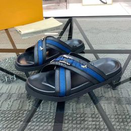 Designer Bom Dia sandal Slipper Genuine Leather Casual Shoe summer beach gladiator Mules hasp 2024 New men top quality Flat Slide luxury Sliders sandale 5.14 04