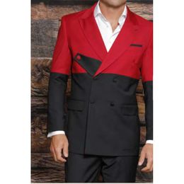 Black Red Mens Suit Peaked Lapel Gentlemen's Wedding Tuxedos Två stycken Brudgummen Wear One Double Breasted Formal Prom Evening Blazers med jackor och byxor 0515