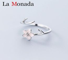 Real 925 Sterling Silver Natural Handmade Jewelry Adjustable Plum Blossom Flower Ring for Women Bijoux3524339