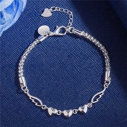 Bangle Factory Direct Fashion 925 Sterling Silver Bracelet For Woman Elegant Heart Love Chain Luxury Jewelry Wedding Party Lady Gift