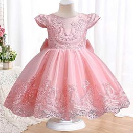 Girl's Dresses Formal Flower Girl Wedding Dress Summer Childrens Graduation Ball Evening Dress Fashionable Big Bow 3-10 Year Old Girls Clothing Y240514